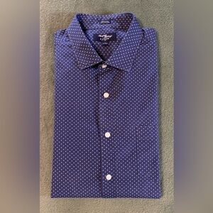 J Crew Thompson Shirting Navy Polka Dot Shirt, 80’s 2 ply, Size: L. (5459)